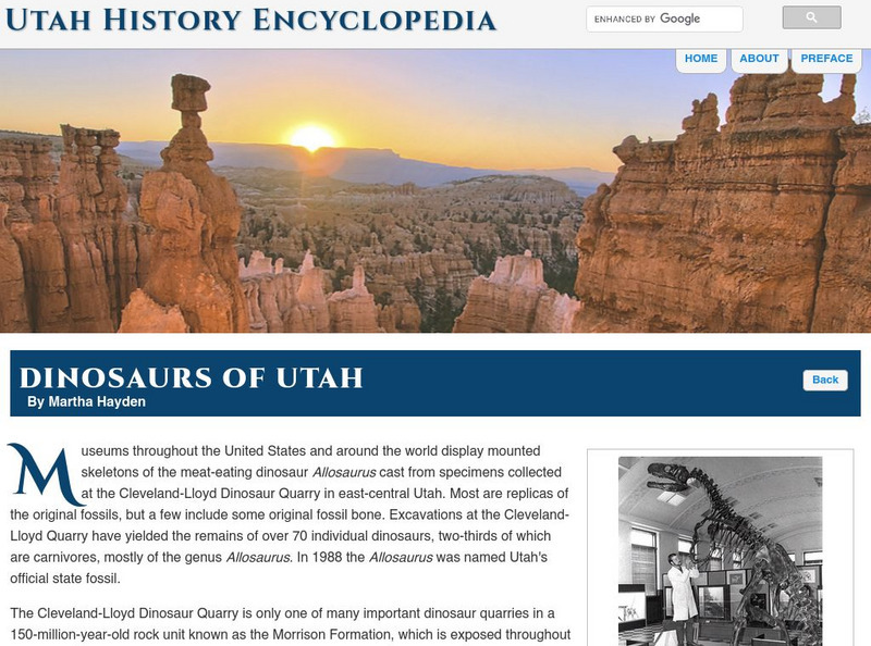 Uen: Utah History Encyclopedia: Dinosaurs of Utah Handout Uen: Utah History Encyclopedia: Dinosaurs of Utah Handout