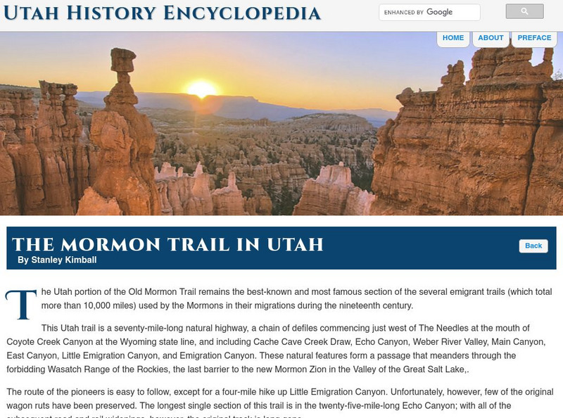 Uen: Utah History Encyclopedia: Mormon Trail Handout Uen: Utah History Encyclopedia: Mormon Trail Handout