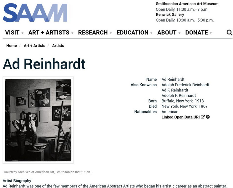 Smithsonian American Art Museum: Ad Reinhardt Handout Smithsonian American Art Museum: Ad Reinhardt Handout