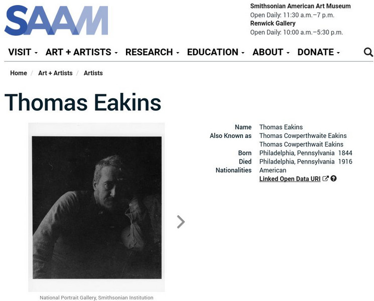 Smithsonian American Art Museum: Thomas Eakins Handout Smithsonian American Art Museum: Thomas Eakins Handout