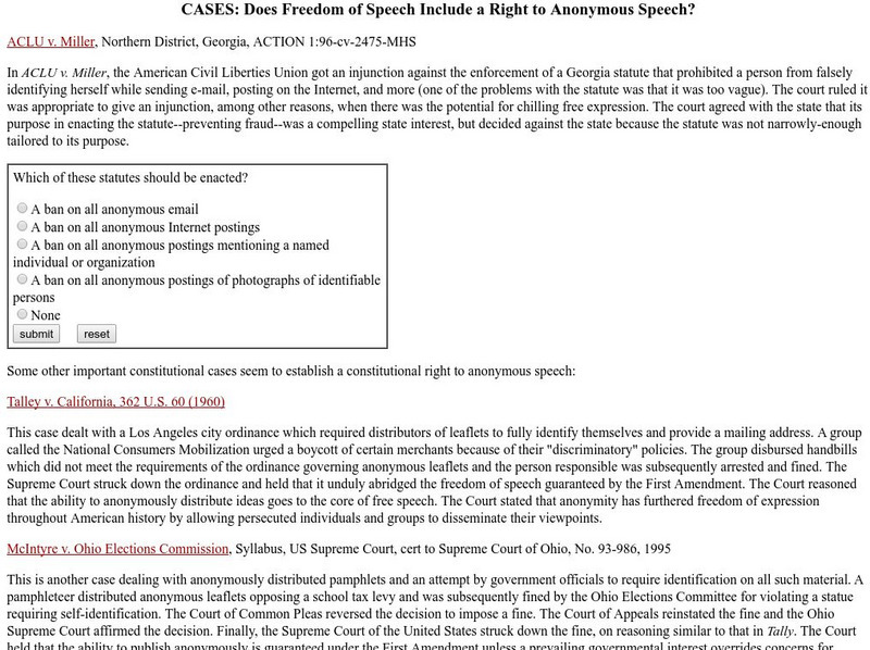 Harvard Law: Freedom of Speech and Anonymous Speech Activity Harvard Law: Freedom of Speech and Anonymous Speech Activity