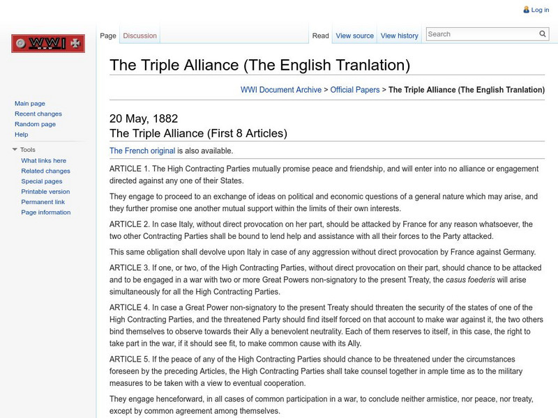 Brigham Young University: World War I Document Archive: The Triple Alliance Primary
