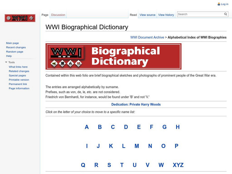 Brigham Young University: Wwi Document Archive: Wwi Biographical Dictionary Website