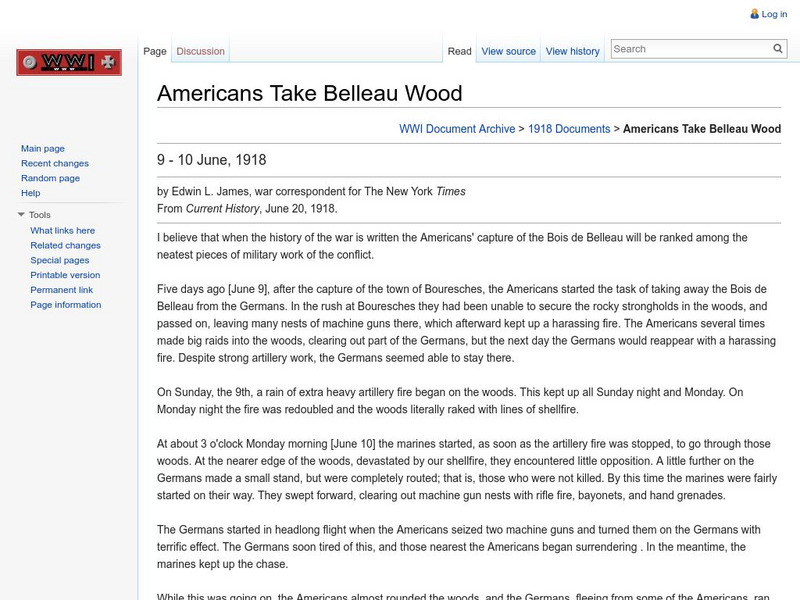 Brigham Young University: Wwi Document Archive: Americans Take Belleau Wood Article