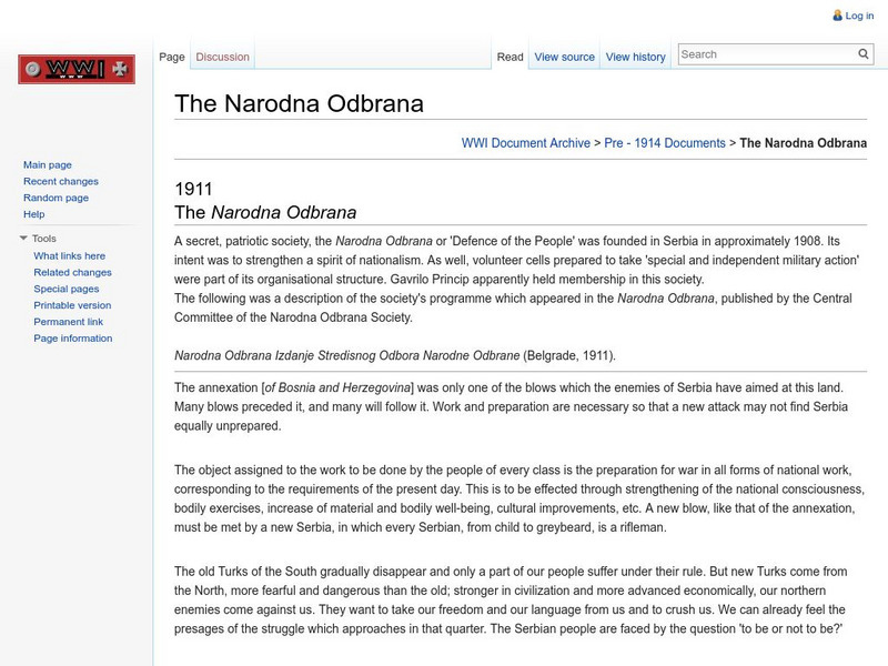Brigham Young University: World War I Document Archive: The Narodna Odbrana Primary Brigham Young University: World War I Document Archive: The Narodna Odbrana Primary