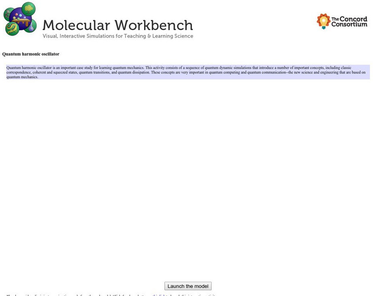 Concord Consortium: Molecular Workbench Showcase: Quantum Harmonic Oscillator Unit Plan Concord Consortium: Molecular Workbench Showcase: Quantum Harmonic Oscillator Unit Plan