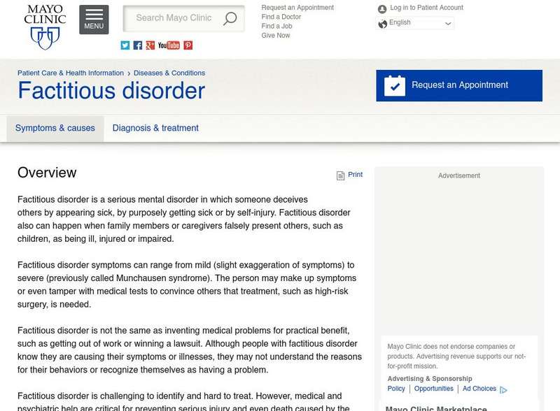 Mayo Clinic: Munchausen Syndrome Website