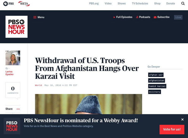 Pbs Newshour: Withdrawal of Us Troops From Afghanistan Hangs Over Karzai Visit Article Pbs Newshour: Withdrawal of Us Troops From Afghanistan Hangs Over Karzai Visit Article