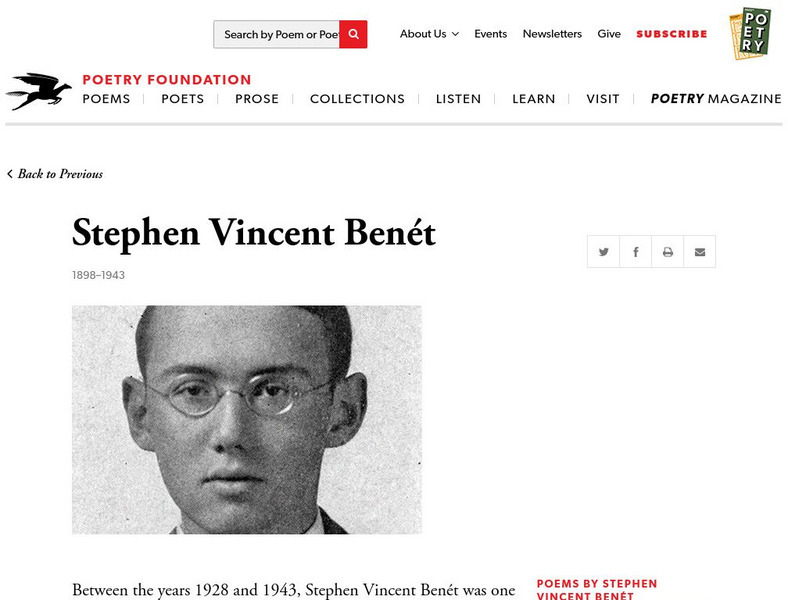 Poetry Foundation: Stephen Vincent Benet Handout Poetry Foundation: Stephen Vincent Benet Handout