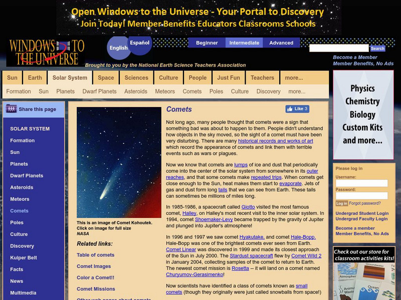 Windows to the Universe: Comets Unit Plan Windows to the Universe: Comets Unit Plan