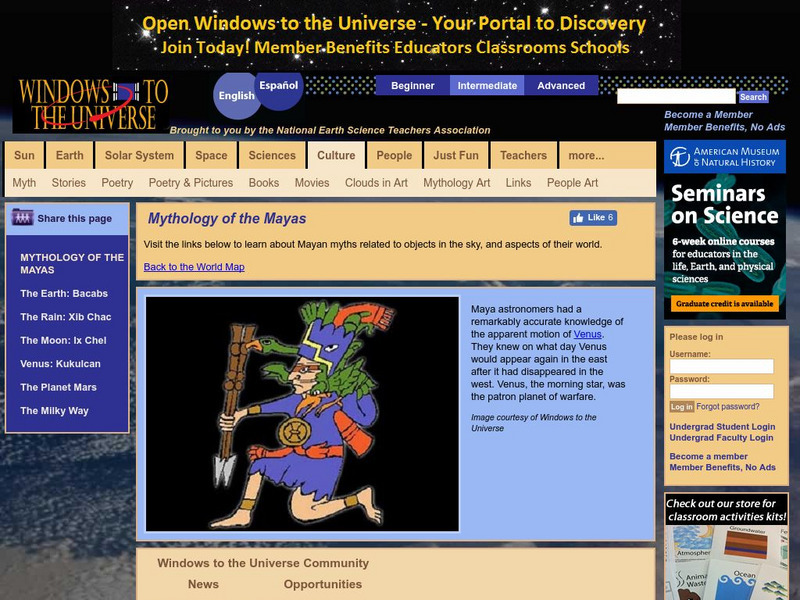 Windows to the Universe: Mythology of the Mayas Handout Windows to the Universe: Mythology of the Mayas Handout