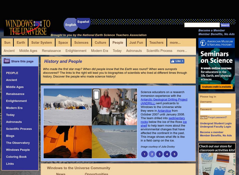 Windows to the Universe: History & People Website Windows to the Universe: History & People Website