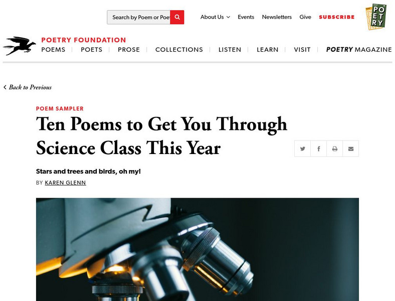 Poetry Foundation: Ten Poems to Get You Through Science Class This Year Article Poetry Foundation: Ten Poems to Get You Through Science Class This Year Article