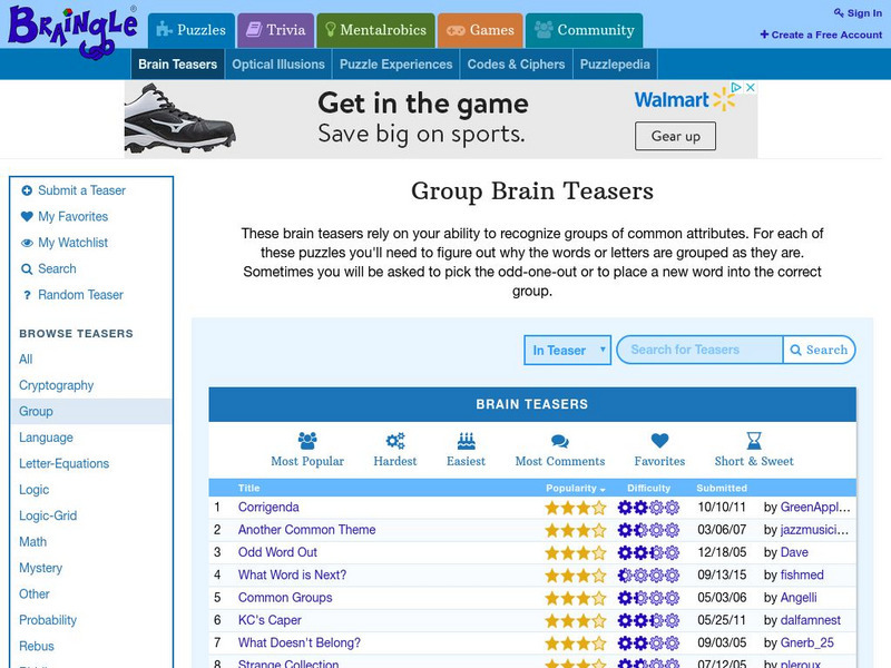 Braingle: Group Brain Teasers Activity Braingle: Group Brain Teasers Activity