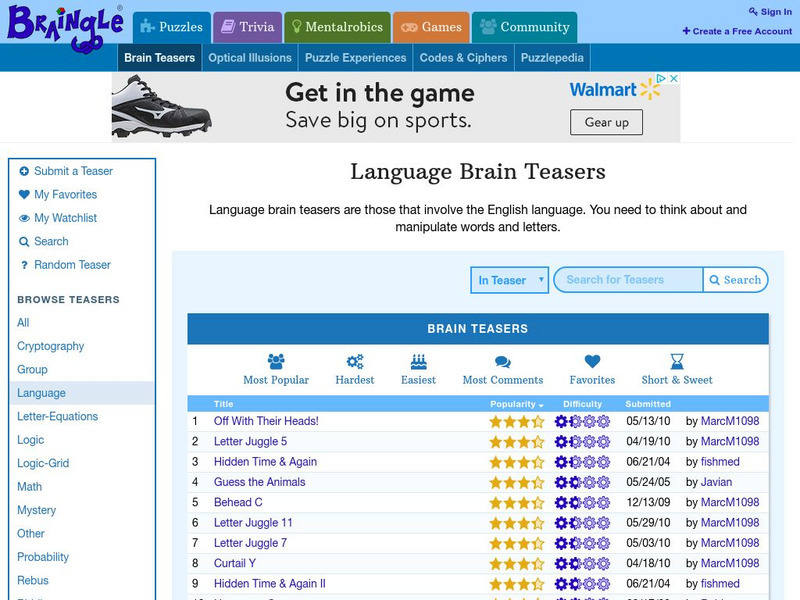 Braingle: Language Brain Teasers Website Braingle: Language Brain Teasers Website