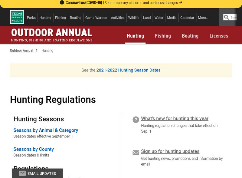 Texas Parks and Wildlife: Outdoor Annual: Hunting Website