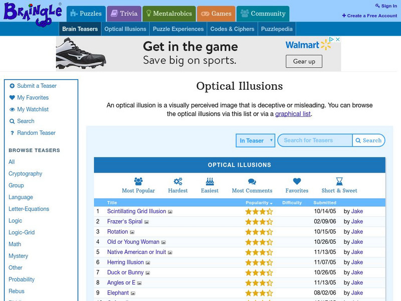 Braingle: Optical Illusion Brain Teasers Activity Braingle: Optical Illusion Brain Teasers Activity