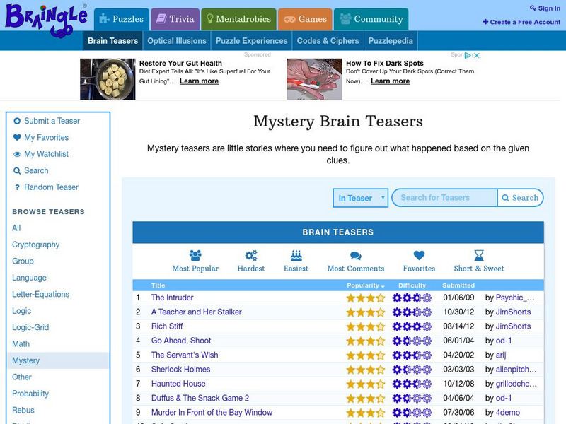 Braingle: Mystery Brain Teasers Website Braingle: Mystery Brain Teasers Website