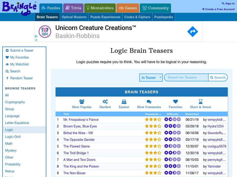 Braingle: Logic Brain Teasers Interactive Braingle: Logic Brain Teasers Interactive