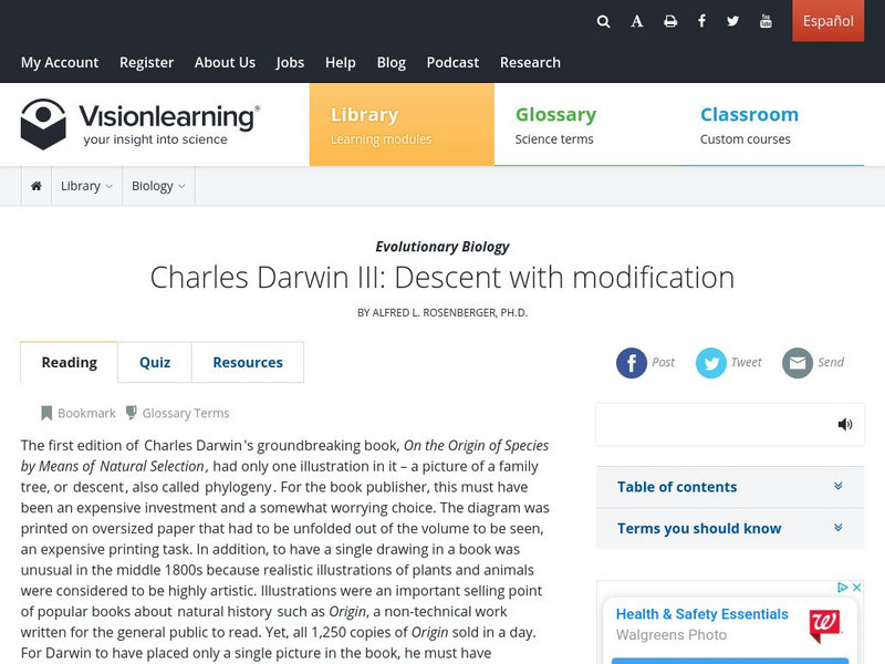 Visionlearning: Biology: Charles Darwin Iii: Descent With Modification Unit Plan Visionlearning: Biology: Charles Darwin Iii: Descent With Modification Unit Plan