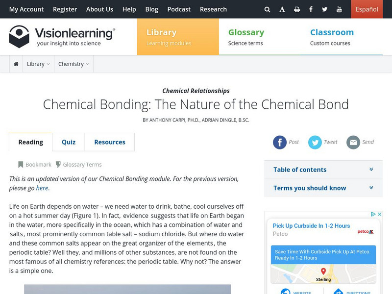 Visionlearning: Chemistry: The Nature of the Chemical Bond Unit Plan Visionlearning: Chemistry: The Nature of the Chemical Bond Unit Plan