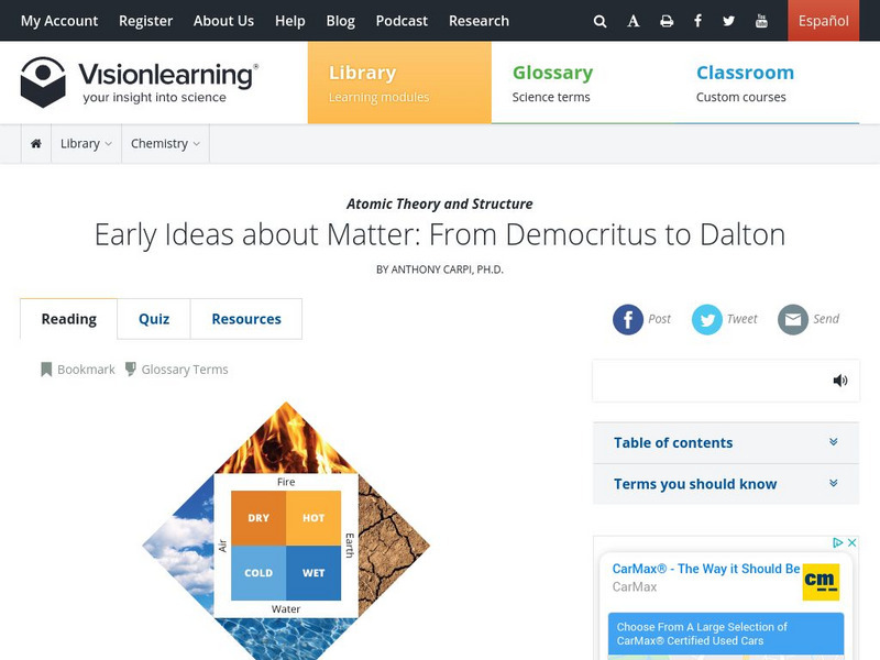 Visionlearning: Early Ideas About Matter: From Democritus to Dalton Handout