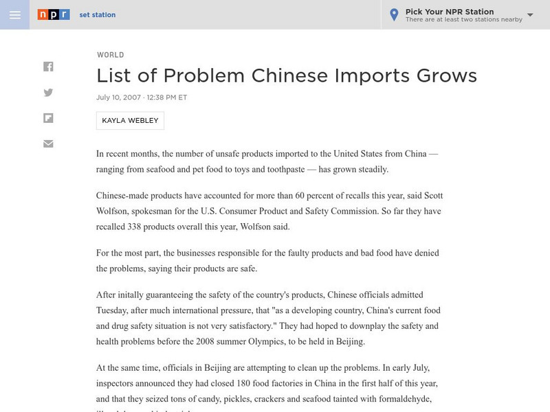 Npr: List of Problem Chinese Imports Grows Article