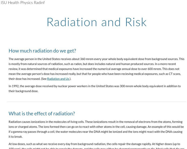 Idaho State University: Radiation and Risk Website Idaho State University: Radiation and Risk Website