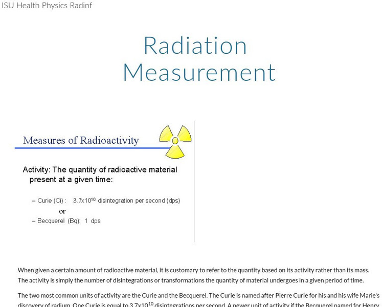 Idaho State University: Radiation Measurement Website Idaho State University: Radiation Measurement Website