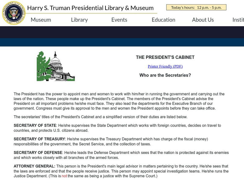 Harry S. Truman Library: The President's Cabinet Activity Harry S. Truman Library: The President's Cabinet Activity