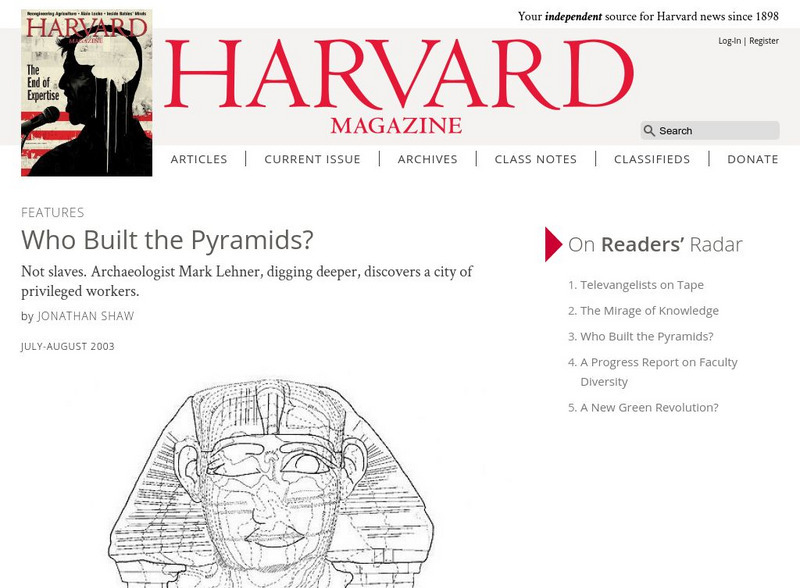 Harvard Magazine: Who Built the Pyramids? Article Harvard Magazine: Who Built the Pyramids? Article