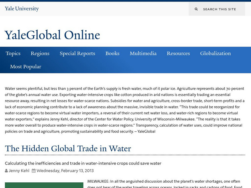Yale Global Online: The Hidden Global Trade in Water Article