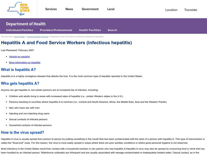 New York State Health Dept.: Hepatitis a & Food Service Handout New York State Health Dept.: Hepatitis a & Food Service Handout
