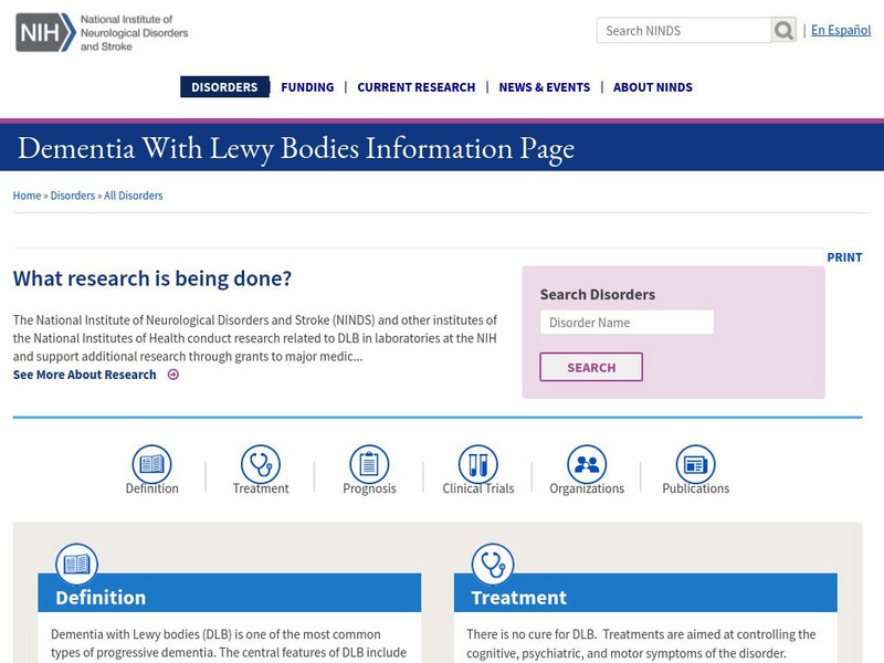Ninds: Dementia With Lewy Bodies Handout Ninds: Dementia With Lewy Bodies Handout