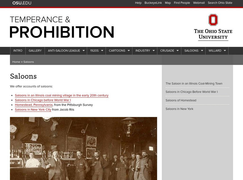 Ohio State University: Temperance and Prohibition: Saloons Handout Ohio State University: Temperance and Prohibition: Saloons Handout