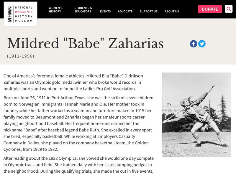 National Women's History Museum: Biography: Babe Didrikson Zaharias Activity National Women's History Museum: Biography: Babe Didrikson Zaharias Activity