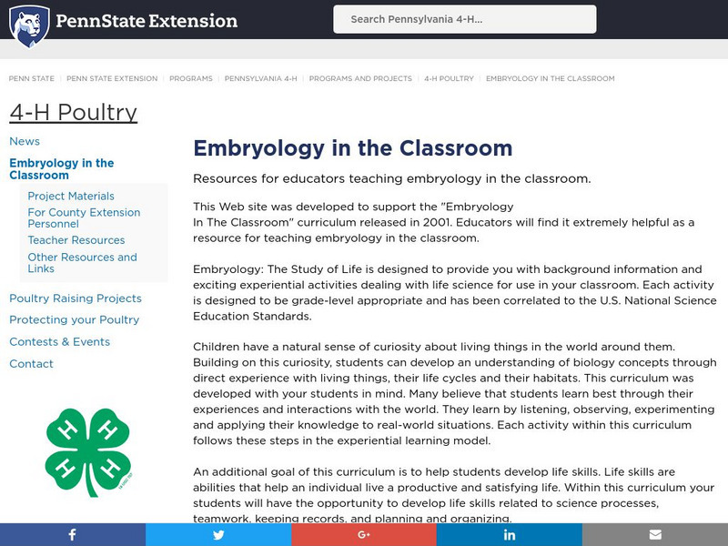 Penn State University: Embryology in the Classroom Lesson Plan Penn State University: Embryology in the Classroom Lesson Plan