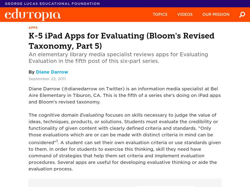 Edutopia: K 5 I Pad Apps for Evaluating Evaluation Professional Doc Edutopia: K 5 I Pad Apps for Evaluating Evaluation Professional Doc
