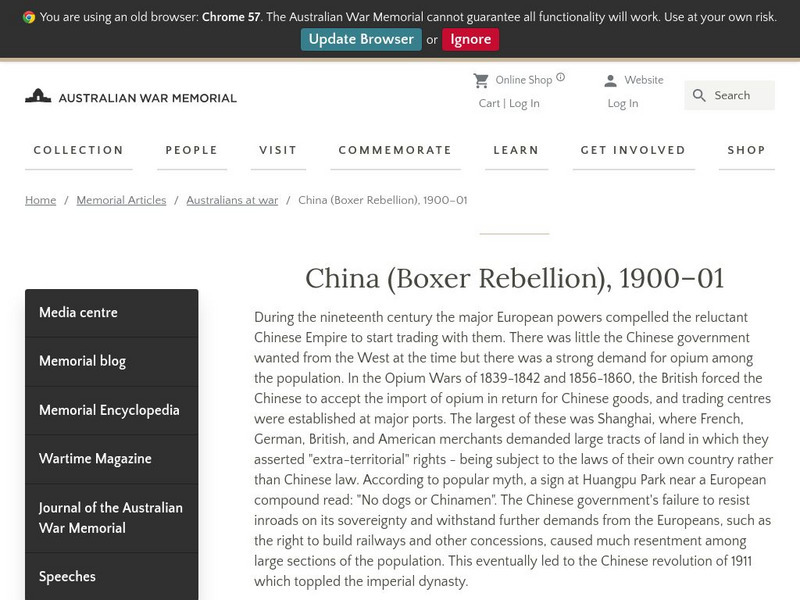 Australian War Memorial: China (Boxer Rebellion), 1900 01 Handout