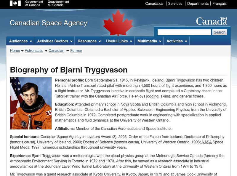 Canadian Space Agency: Bjarni Tryggvason Website Canadian Space Agency: Bjarni Tryggvason Website