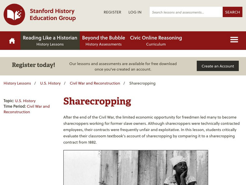 Sheg: Document Based History: Reading Like a Historian: Sharecropping Lesson Plan Sheg: Document Based History: Reading Like a Historian: Sharecropping Lesson Plan
