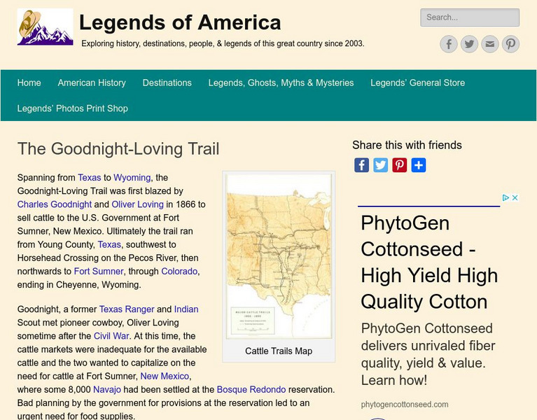 Legends of America: The Goodnight Loving Trail Website Legends of America: The Goodnight Loving Trail Website
