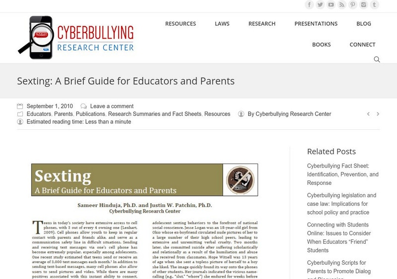 Cyberbullying Research Center: Sexting: A Brief Guide Article Cyberbullying Research Center: Sexting: A Brief Guide Article