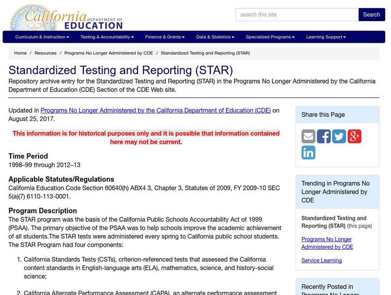 California Department of Education: Cst Released Test Questions Website