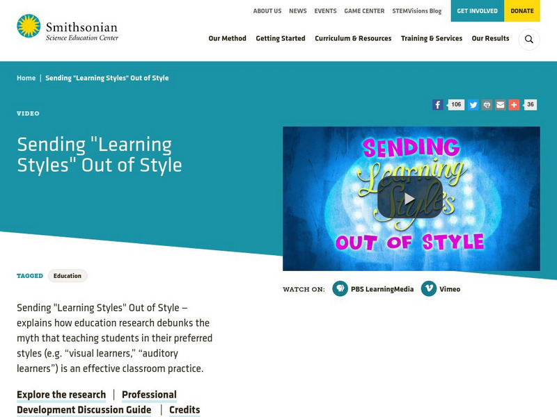Smithsonian Science Education Center: Sending "Learning Styles" Out of Style Primary Smithsonian Science Education Center: Sending "Learning Styles" Out of Style Primary