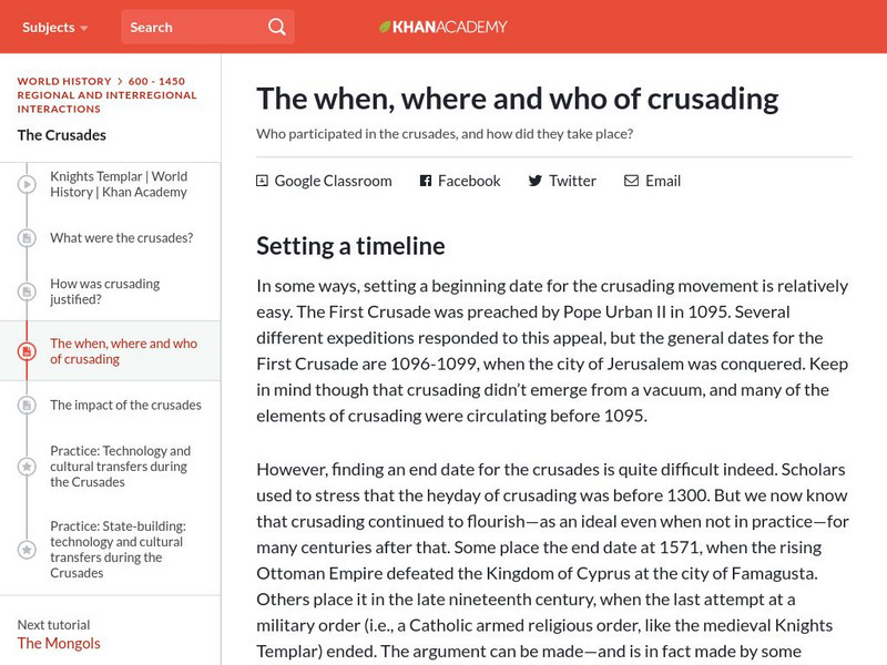 Khan Academy: The When, Where and Who of Crusading Website