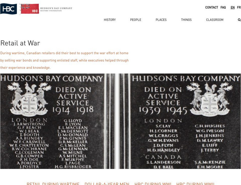 Hudson's Bay Company: Retail at War Website Hudson's Bay Company: Retail at War Website