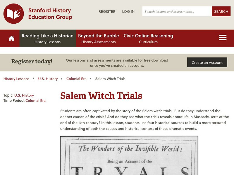 Sheg: Document Based History: Reading Like a Historian: Salem Witch Trials Lesson Plan Sheg: Document Based History: Reading Like a Historian: Salem Witch Trials Lesson Plan