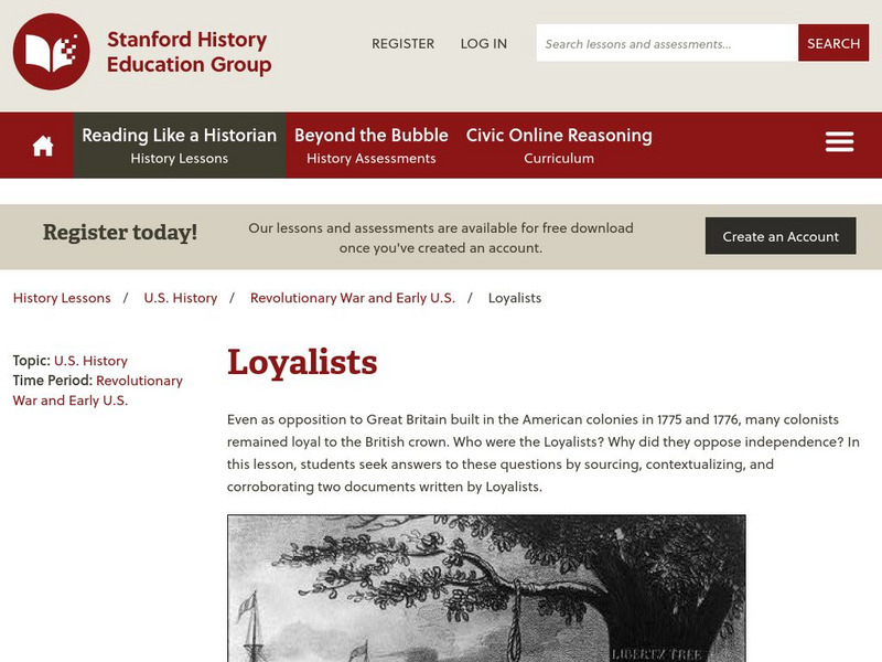 Sheg: Document Based History: Reading Like a Historian: Loyalists Lesson Plan Sheg: Document Based History: Reading Like a Historian: Loyalists Lesson Plan