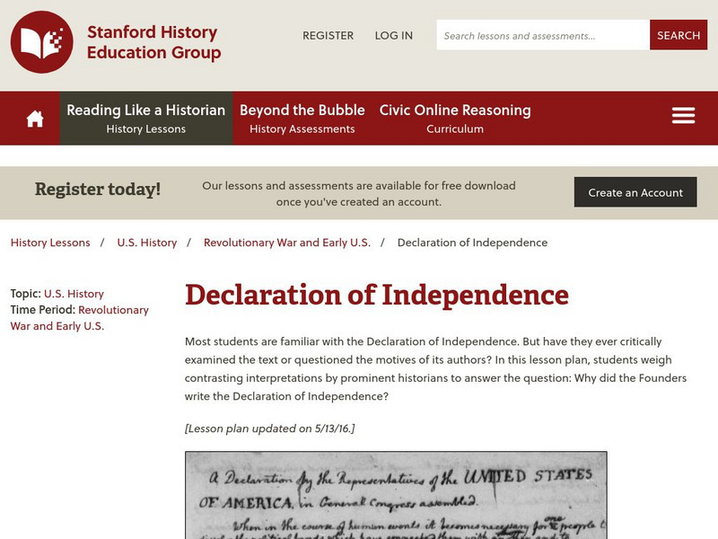 Sheg: Document Based: Reading Like a Historian: Declaration of Independence Lesson Plan